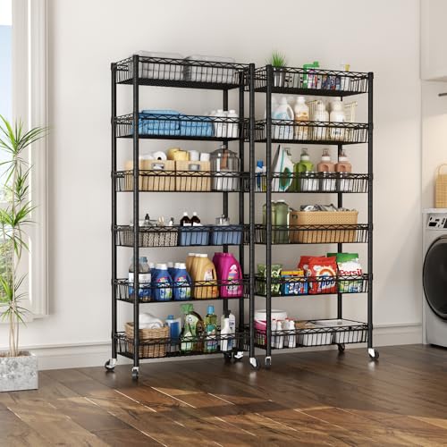 SINGAYE Shelf 6 Tier Wire Shelving Unit Adjustable Storage Shelves Big Basket Rack for Garage Kitchen Office Pantry Laundry Room Organizers13.5 D x 30" W x 65" H Black - color: Black, size: 6-Tier[30"Dx13.5"Wx65"H]