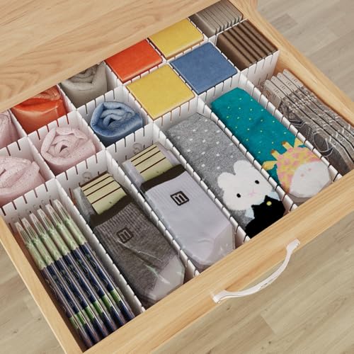 ALBAD Plastic Drawer Dividers Adjustable Drawer Organizer Dividers Separator for Tidying Clutter/Cutlery/Underwear/Socks/Clothes/Dresses/Boxes/Bins in Kitchen Bathroom Bedroom Office (8) - color: White, size: 8