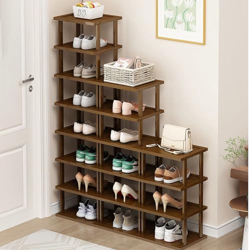 AFOORD Vertical Shoe Rack-Tall Narrow Shoe Rack Organizer for Small Spaces,17Tier Bamboo Shoen Shelf for Entryway,Closet,Corner,Doorway,Skinny Shoe Shelf Space Saving Shoe Storage,Free Stackable DIY - color: Brown, size: 17-tier
