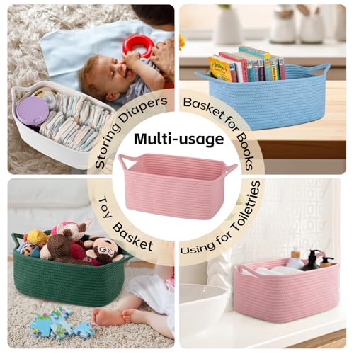 OIAHOMY 7L Woven Basket, Gift Basket Empty with Gift Bags and Ribbons, Rope Baskets for Baby Showers, Storage Baskets with Handles for Nursery, Pet Toy Organizer - White - color: White, size: Small: 11.81L*7.87W*4.72H