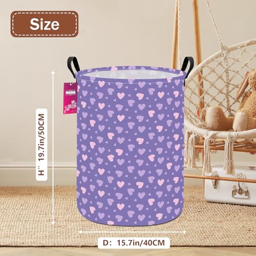 Laundry Hamper Large Canvas Fabric Lightweight Storage Basket/Toy Organizer/Dirty Clothes Collapsible Waterproof for College Dorms, Boys and Girls Bedroom,Bathroom(Purple hearts) - color: Purple hearts