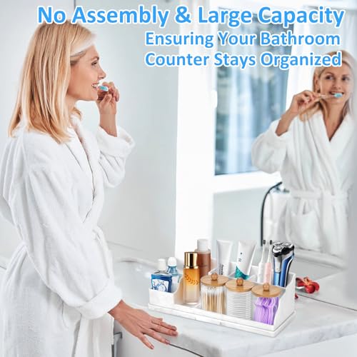 Bathroom Counter Organizer, White Silicone Toothbrush Holders for Bathrooms Organizer Countertop with 3PCS Qtip Holder, Toothbrush and Toothpaste Holder for Bathroom Organization Storage Vanity - color: White With 3pcs Dispenser