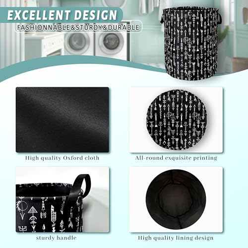 Black White Adventure Arrow Laundry Basket Foldable With Handles Tote Bag Oxford Cloth Funny Laundry Hamper Clothes Storage Bucket Toy Organizer 18.9" x 16.5" For Bathroom/Laundry/Bedroom - color: Black White Arrow