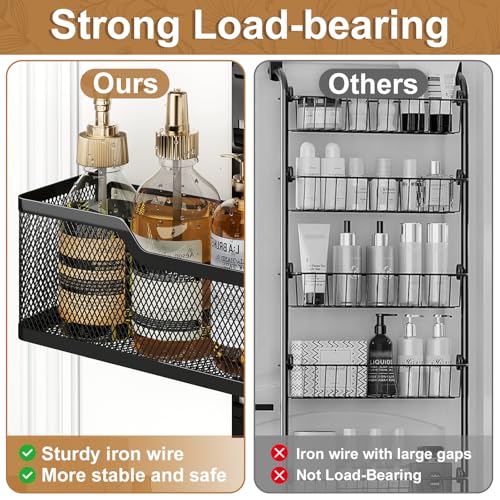 Hongtamoya Adjustable Over The Door Organizer, Closet Door Organizer Heavy Duty Hanging Door Storage with 4 Metal Baskets and PVC Pocket, Behind Organizer for Bathroom Closet Bedroom Cabinet, Black - color: Black