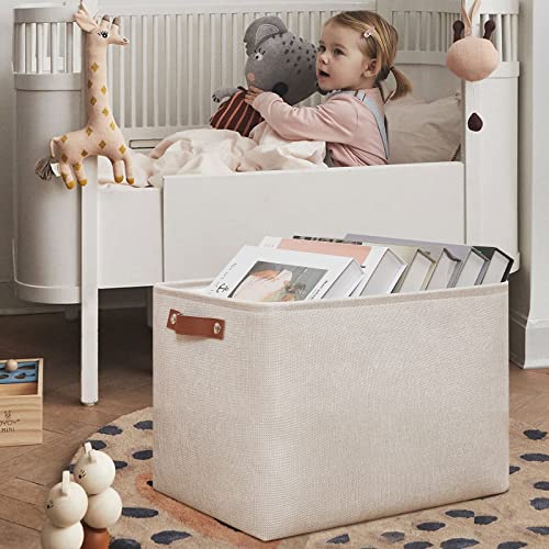 DULLEMELO Storage Baskets Large 16"x12"x12" Tall Rectangular Baskets Fabric Storage Bins for Organizing [1 Pack] Collapsible Linen Shelf Baskets for Clothes, Toys, Closet, Laundry (Beige) - color: Beige, size: 16"x12"x12"