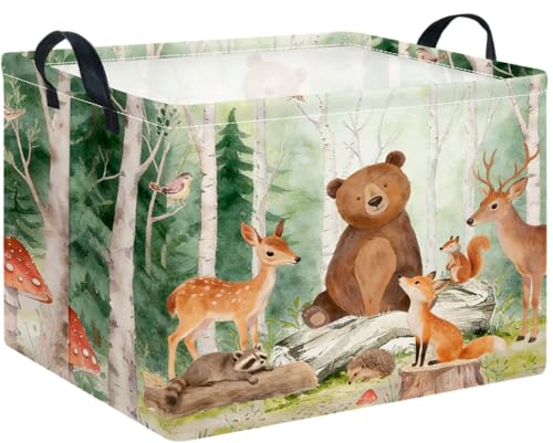 CLOCOR Rectangular Storage Basket,Collapsible Cute Pattern Storage Bin,Waterproof Books Box with Handles,Gift Basket(Forest Animals) - color: Forest Animals