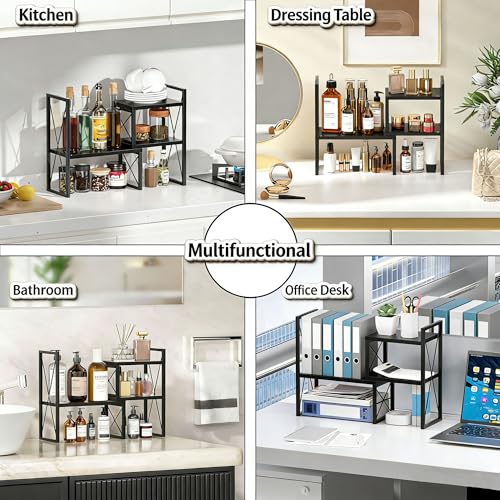 Desktop Shelf Organizer, Small Bookshelf for Office, Wood Shelves, Office Organization and Storage (Black) - color: Black