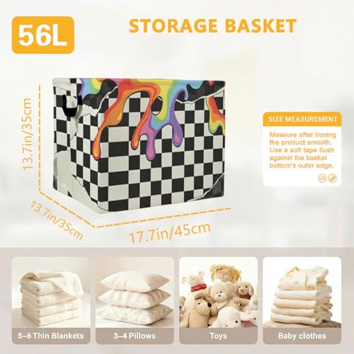 56L Checkered Laundry Basket Clothes Hamper with Handles,Foldable Blanket Storage Large Laundry Hamper with Waterproof PE,Toy Storage Bin Organizer,Cube Clothes Organizer,Home Decor - color: Checkered