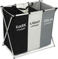 TEEM 3-Section Laundry Basket Organizer, Foldable Hamper with Dividers, 150L Large Capacity, Waterproof 600D Oxford Fabric, Freestanding Lightweight Clothes Sorter Bedroom, Dorm, Bathroom (24x15x26in)