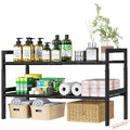 Under Sink Organizer and Storage 16.5"-30.7" Expandable Length, Adjustable Height Max 16.7" Under Sink Shelf 2 Tier with Removable ABS Panels Metal Frame for Bathroom Kitchen Pantry Cabitnet Pot Pan