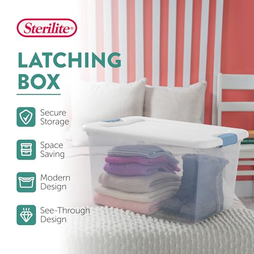 Sterilite 8-Pack 64 Quart Latching Box, Clear Plastic Storage Organizer Bins with White Lids - Large Stackable Containers for Home Bedroom, Dorm Room, and Closet Organization - size: 64 Quart, style: 8 Pack