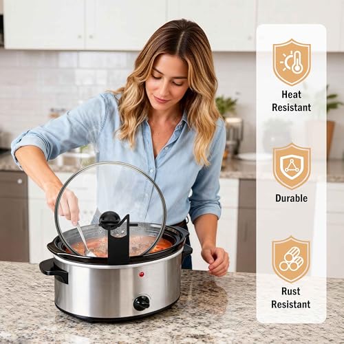 Crock Pot Lid Holder - 2 Pack Space-Saving Slow Cooker Lid Rack - Anti-Spill Support for Pre/Post Meal Tasks, Fits Most Lids for Home & Apartment Kitchens - color: Black-2pack