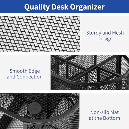 EOOUT Desk Organizer, Pencil Holder for Desk, Mesh Office Desk Accessories with 8 Compartments and 1 Drawer Stationery Holder School Supplies - color: Black