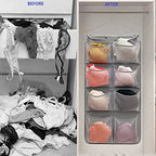 Dual Sided Hanging Closet Organizer Durable Socks Stocking Clothes Bra Accessories Storage Bag With 16 Large Pockets (Nylon Mesh Pockets)
