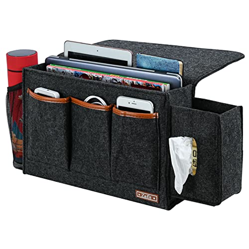 Zafit Bedside Caddy, Large Size Storage Organizer - Bedside Organizer for Magazine, Remotes, Phone (13.4'' x 18.1'' Tissue Box Holder, Dark Grey) - color: Dark Grey, size: 13.4'' x 18.1'' Tissue box holder