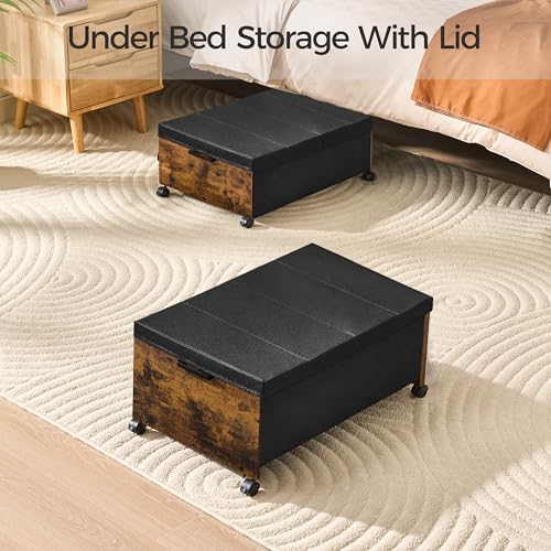 FOUCSSOMEI Under Bed Storage with Wheels,Under Bed Drawers Heavy Duty, 2 Packs, Wooden Under Bed Storage Containers Organizer, Metal Frame, Patented Design - color: Rustic Brown, size: Triple Size