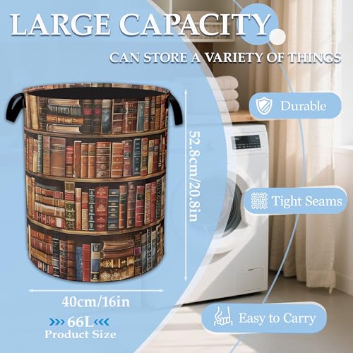Retro Wooden Book shelf Laundry Basket Collapsible Laundry Hamper, Oxford Cloth Storage Bin for Room/Bathroom/Bedroom/Dormitories 16" X 20.8" - color: Retro Wooden Bookshelf