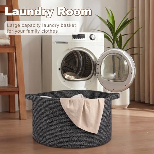 OIASKET Large Woven Baskets for Storage, 22.8" x 22.8" x 13" Blanket Storage Living Room, Baby Toy Basket for Clothes, Pillows, Towels, Shoe Basket for Entryway (Black) - color: Black, size: 90L