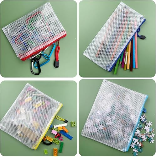 Plastic Mesh Zipper Pouch Document Folders Bag Zip File Bags for Office Supplies Storage-15 Pcs (Multicolor, 8"x 10") - color: Multicolor, size: 8"x 10"