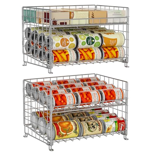2-Pack Stackable Can Rack Organizer, Can Storage for Kitchen Pantry Cabinet, Can Holders for Food, Multifunctional Can Dispenser for Snacks Soda, Silver - color: Silver-2 pack, size: 2 Tier