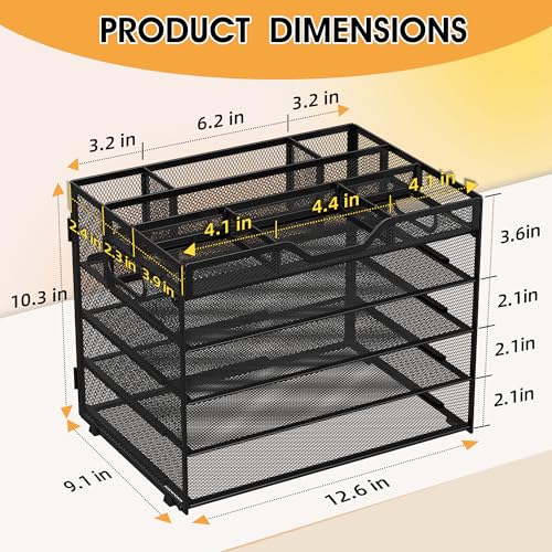 5 Tier Paper Letter Tray with 3 Drop-in Pen Holders, Mesh Desk File Organizer with Handle, Desk Organizers and Accessories for School,Home, Office Supplies Storage-Black - color: 5 Tier-Black, size: 12.5" x 9.1" x 10.3"