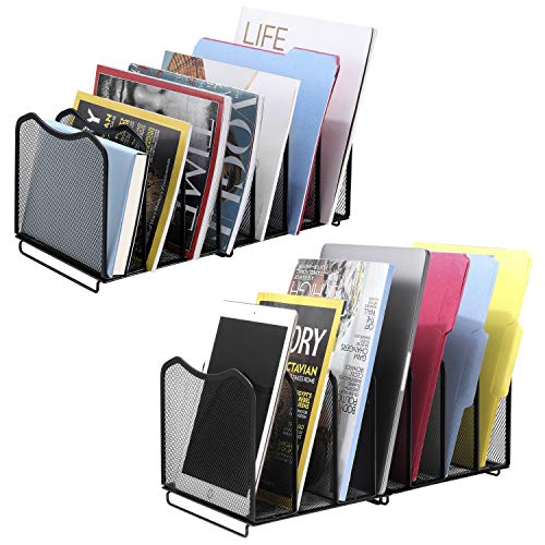Simple Trending 2 Pack Mesh Desktop File Sorter Organizer, 7-Section Bookshelf For Desk Home Office, Black - style: 2BK-7 Section Black