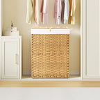 GREENSTELL Laundry Hamper with Lid, 90L Clothes Hamper with 2 Removable Liner Bags & 2 Mesh Laundry Bags, Handwoven Synthetic Rattan Laundry Basket for Clothes, Toys in Bathroom, Bedroom Natural - color: Natural, size: 90L (18.1 x 13.0 x 23.6 inches)