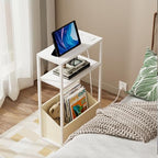 TUTOTAK Narrow Side Table, Small End Table with Charging Station, Nightstand with Fabric Basket, Bedside Table for Small Space, Livingroom, Bedroom White TB01BW095 - color: White