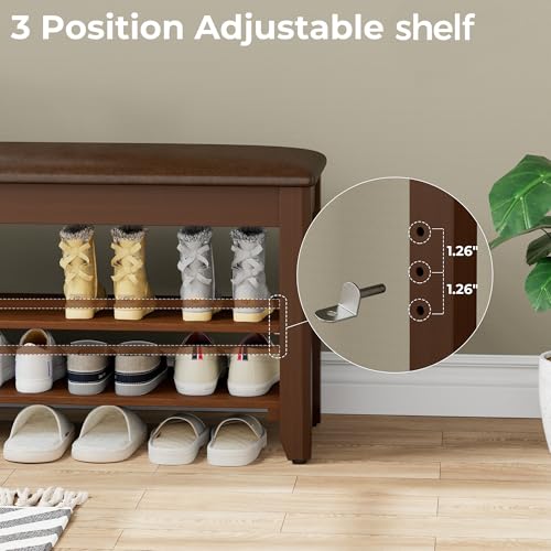 Homleke Shoe Rack Bench with Flip-Top Storage, Solid Wood Entryway Bench with Cushion, Adjustable Shelf, for Hallway, Mudroom, Closet – Walnut, 47.2" - color: Walnut, size: 47.2"