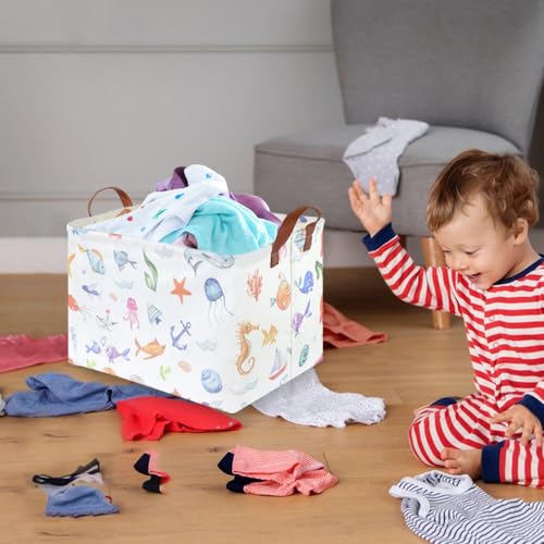 Rectangle Fish Basket,Ocean Animals Waterproof Kids foldable Laundry Basket,Nursery Hamper,Boys and Girls Hamper,kids Room decor, kids toy organizer,Gift basket(Ocean Animals) - color: Ocean Animals