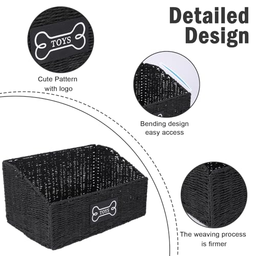 Dog Toy Basket Large Durable Metal Woven Foldable Storage Bin, Living Room Bedroom Entryway Toy Storage Organizer Rustic Trapezoid Pet Basket for Dogs Puppies and Home Floor Corners-Black - color: Black Paper Rope