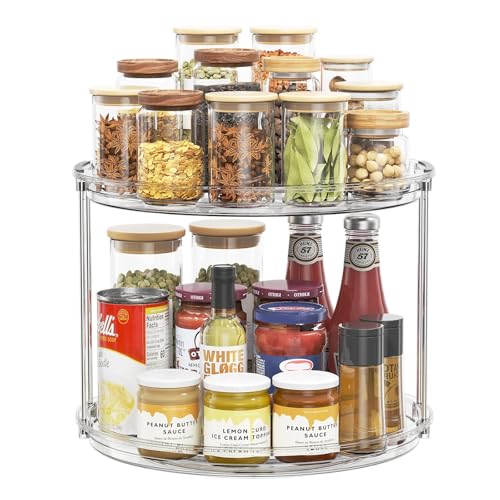 LAMU 12in 2 Tier Lazy Susan Organizer Large Lazy Susan Turntable Rotating Spice Rack Organization for Cabinet, Kitchen, Pantry, Countertop, Bathroom, Vanity, Medicine Cabinet Organizer, Clear - color: Clear, size: 12 Inch Low Edge