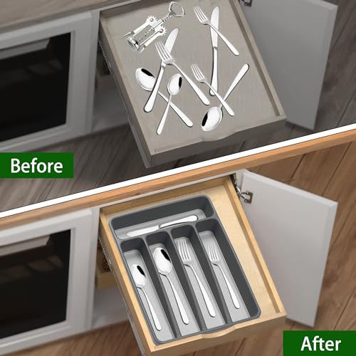 Loyareal Silverware Organizer 2 Pieces Utenisl Organizer Holder Kitchen Drawer Organizer Plastic Silverware Tray for Drawer Flatware Organizer 5 Compartment Black - color: Black, size: 5 Slots-2 Pack