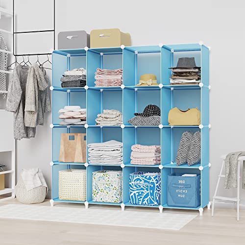 HOMIDEC Cube Storage Organizer 16-Cube Closet Organizer, Portable Closet Organizer Cubes Shelves for Clothes, Bedroom, Wardrobe, Kids Room, Bookshelf for Kids - color: Blue, size: X-Large