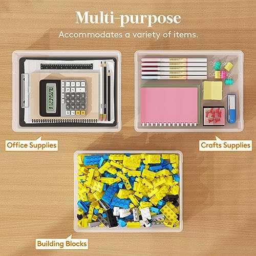 Lifewit 4 Pack Paper Organizer Storage, 32 x 23 cm/12x9 Multi-Purpose Plastic File Box with Latching Lids, Containers for A4, 8.5" x 11" Letter, Scrapbook, Document, Magazine, Art Supplies, Clear