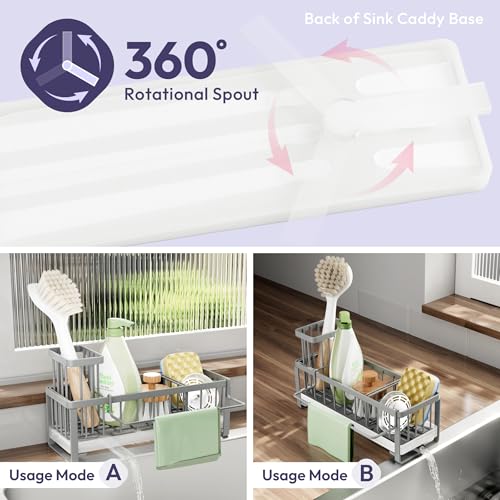 SWTYMIKI Sponge Holder for Kitchen Sink - Sink Caddy with Brush Holder Self-draining Sponge Caddy Organizer with Divider Stainless Steel Kitchen Accessories Storage for Countertop, Gray - color: Gray