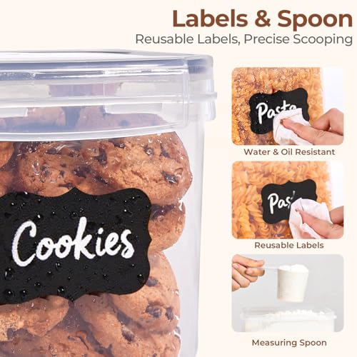 ComSaf Airtight Food Storage Containers with Lids, 11 Pcs Canisters Sets for the Kitchen, Plastic Pantry Organizers and Storage for Cereal, Flour, Sugar,Kitchen Storage Containers Include Labels - size: 7 Size-Rectangle