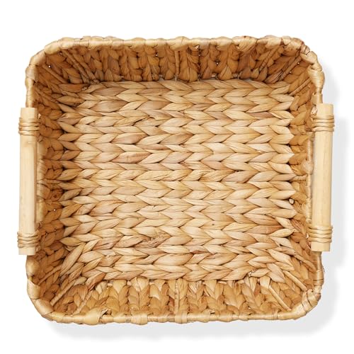 Casafield Set of 2 Water Hyacinth Oval Storage Baskets with Wooden Handles - Small, Woven Bin Organizers - color: Natural - Hyacinth, size: Set of 2 - Small