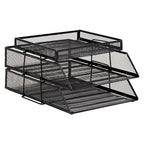 Mind Reader 2 Tier Paper Tray with Top Supply Compartment, Desktop File Organizer, Metal Mesh, Black - color: Black