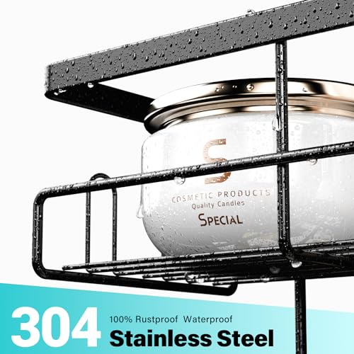 Aitatty Over the Door Shower Caddy Hanging: Black Rustproof Shower Organizer over the Door - No Drilling Bathroom Rack for Inside - color: Black