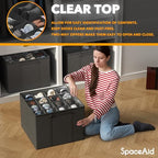 SpaceAid Shoe Organizer for Closet, 2 Pack Foldable Shoe Storage Containers Baskets Boxes Bins w/Adjustable Dividers, Fits 16-32 Pairs, Grey - color: Grey