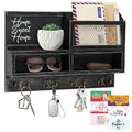 Key Holder Wall Mount, Wooden Mail and Key Organizer with Chalkboard and Mirror, 3 Greeting Cards, 8 Hooks, Black - color: Black