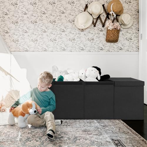 INDRESSME 185L Extra Large Toy Box, Toy Storage Organizer Collapsible Storage Bins with Lids Toy Chest for Playroom, Living Room, Toy Baskets Storage Kids, Boys Girls 39" x 17" x 17" (Black) - color: Black, size: 39"x17"x17"