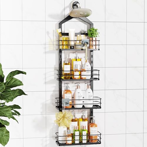 ODesign 4 Tier Height-Adjustable Shower Caddy Hanging Anti-Swing-Over The Shower Head Caddy-Sho wer Storage Organizer Bathroom Shelves Basket Caddies-Black - color: Black, size: 4 Tier