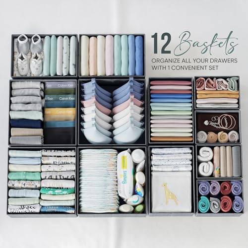 Drawer Organizer Set of 12 Dark Grey - Nursery, Bedroom, Closet Organizer & Storage - color: Dark Grey