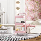 3 Tier Rolling Storage Cart, Metal Rolling Utility Cart with Wheels, Multifunctional Sturdy Organizer for Snack Cart, Craft Art Supplies, Kitchen, Bathroom, Office, Nursery Diaper - color: Pink