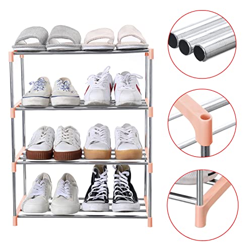 Jucaifu Stackable Small Shoe Rack, Entryway, Hallway and Closet Space Saving Storage and Organization (4-Tier, Pink) - color: Pink, size: 4-Tier