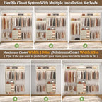 Aheaplus Closet System - 8FT Organizer with 3 Wooden Drawers, Fits 5.3-9 ft Walk-in Closet, White Oak - color: White Oak