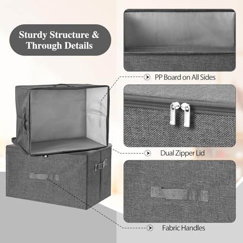 ANMINY Storage Bins with Zipper Lids 13 Qt Lidded Fabric Storage Boxes Baskets Cubes with Handles Collapsible Washable Cotton Linen Closet Shelf Clothes Organizer Containers - Gray, Small - color: Gray, size: Small (Pack of 1)