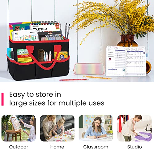 Desktop Tote and Organizer, Teacher Helper caddy Bag for Arts, Books, Stationery, Office Desk Organization, Make-up Storage with Handles for Travel (Black) - color: BlacK-Red
